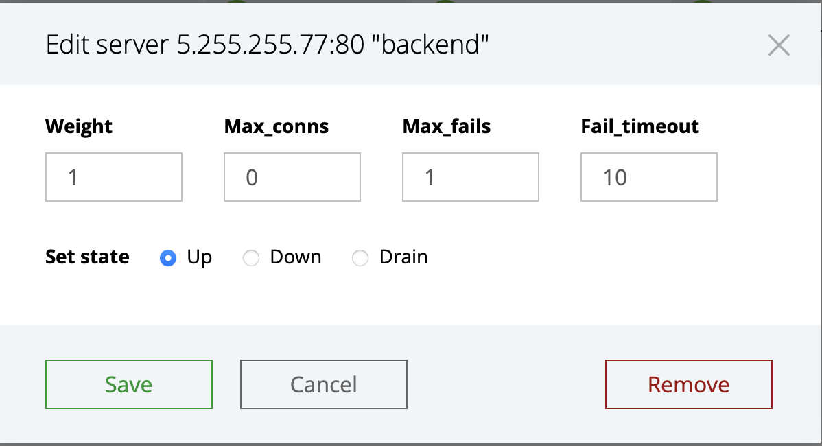 Console Light — 在"HTTP Upstreams"选项卡上 编辑服务器